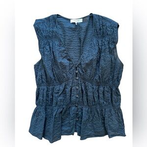 FRAME sear sucker black cotton sleeveless blouse L